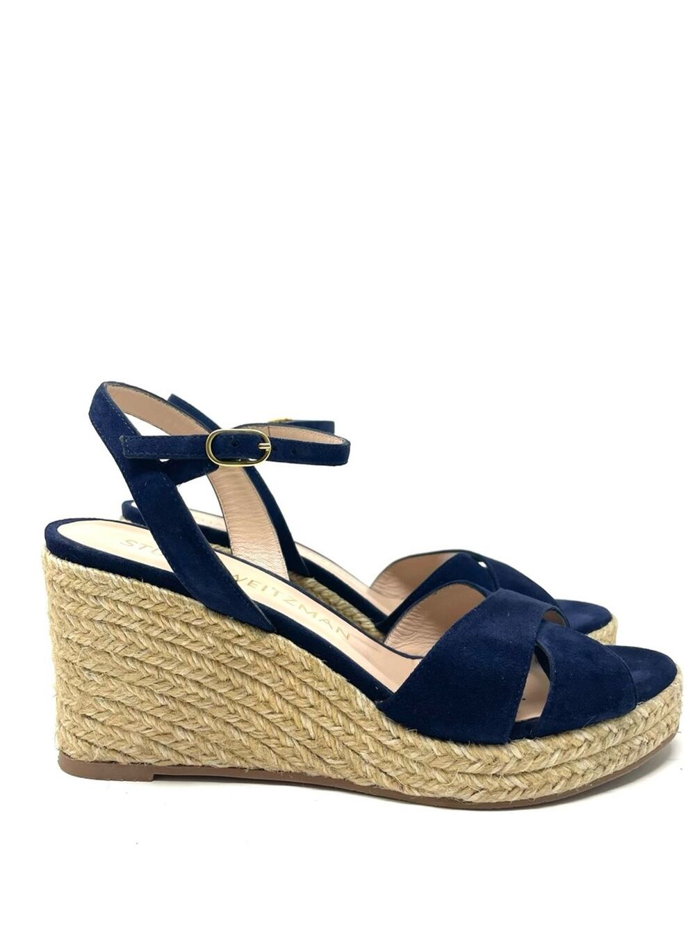 Stuart Weitzman Navy Blue Suede Espadrille Wedge Sandals, Women's 8.5 $425